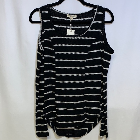 Ultra Flirt Tops - Ultra Flirt Black and White Striped Cold Shoulder Top